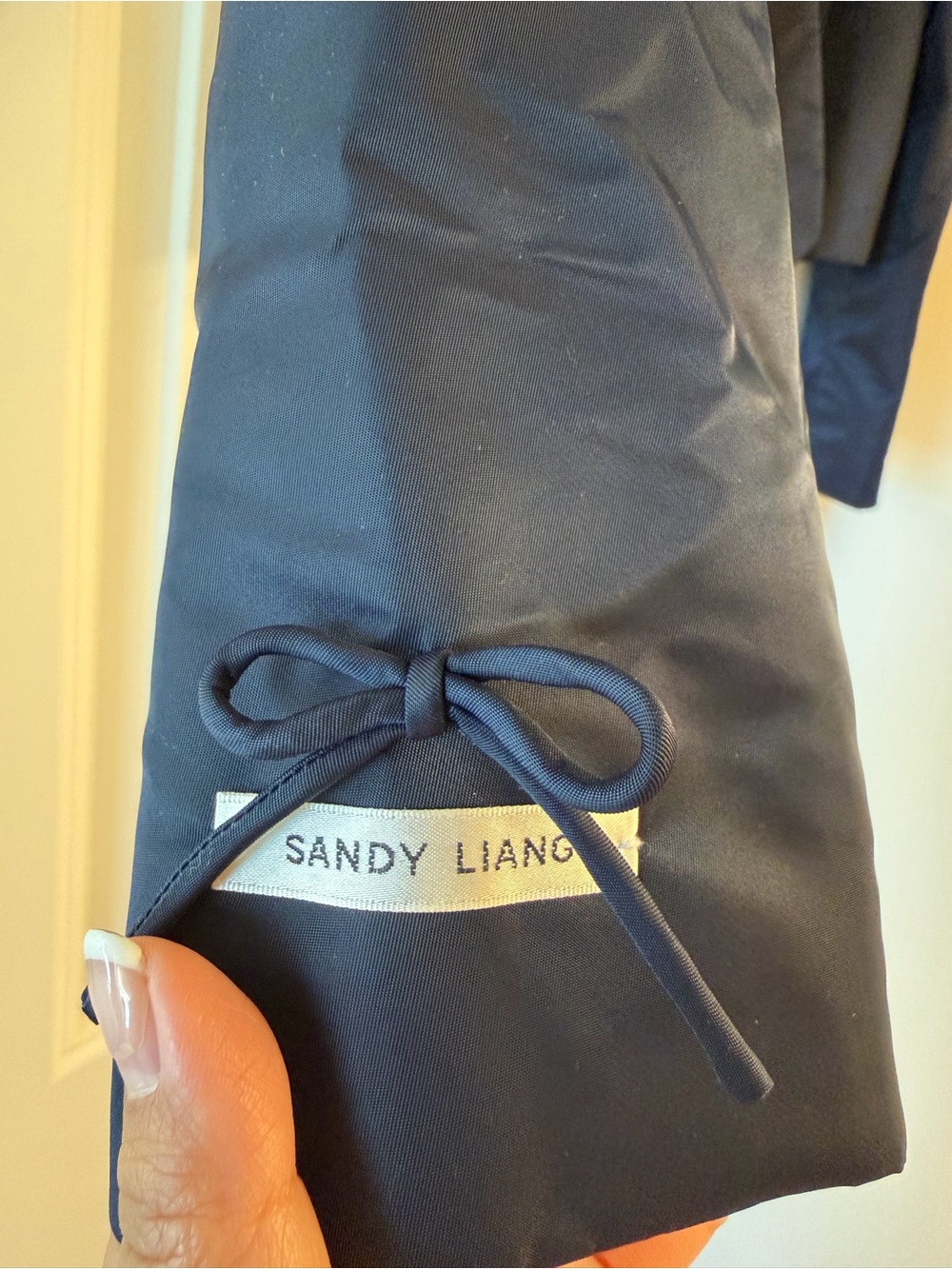 Sandy Liang Navy Rounded-Collar Cropped Jacket - Picture 4 of 6